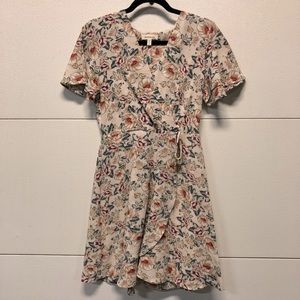 Cream floral print faux wrap dress
